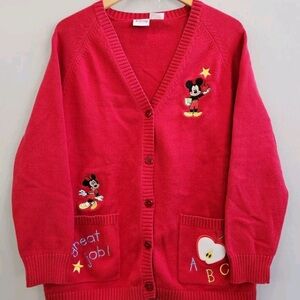 Disney Direct Women's Large Cardigan Sweater Embroidered Mickey Minnie Teacher